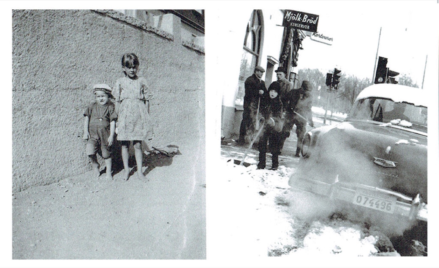 Vardag vid mjölk- och brödbutiken – och snöskottning en vinterdag på 1950-talet.